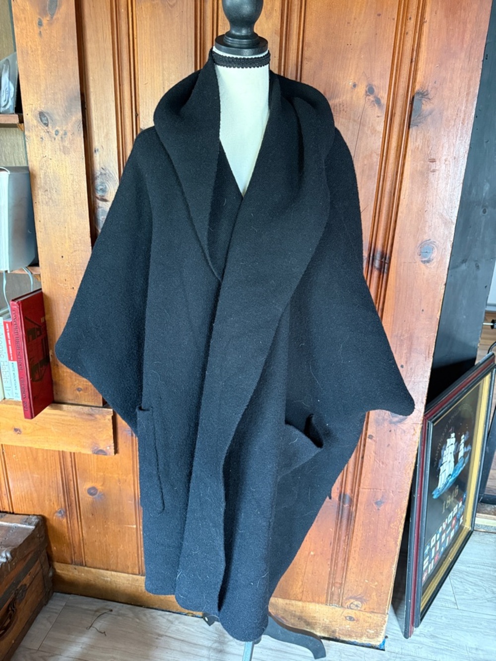 Free People Oversized Black Hooded Cape Coat